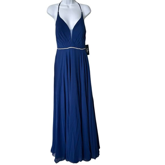 NWT Lulus 6 She's Gorgeous Navy Blue Lace-Up Rhinestone Maxi Dress 126$ - Picture 2 of 16